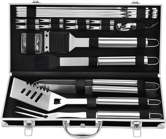 22PCS BBQ Grill Tools Set – Stainless Steel Barbecue Accessories with Aluminum Case – Outdoor Grilling Kit & Gift for Men, Dad, or Grill Masters