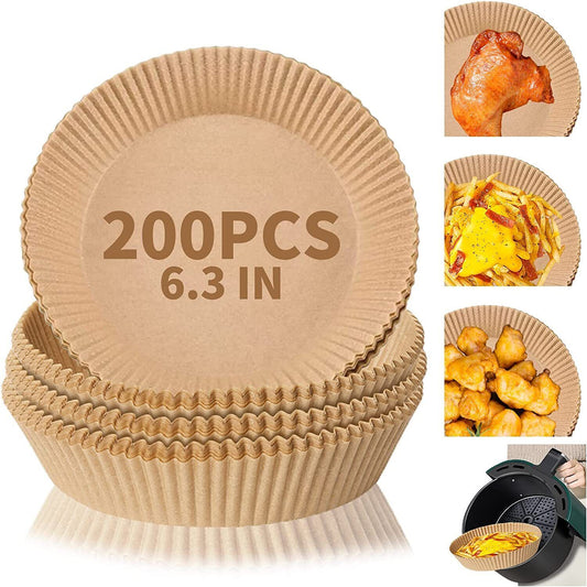 200PCS Air Fryer Disposable Paper Liners – 6.3” Round Non-Stick Parchment Paper for Easy, Mess-Free Cooking