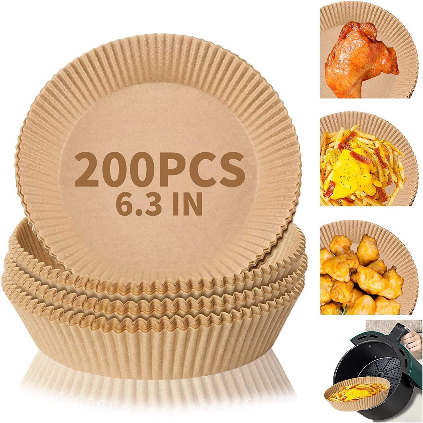 200PCS Air Fryer Disposable Paper Liners – 6.3” Round Non-Stick Parchment Paper for Easy, Mess-Free Cooking