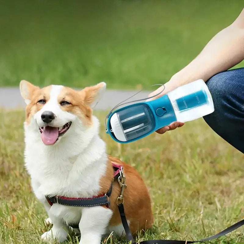 3-in-1 Portable Dog Water Bottle with Food Container & Waste Bag Dispenser