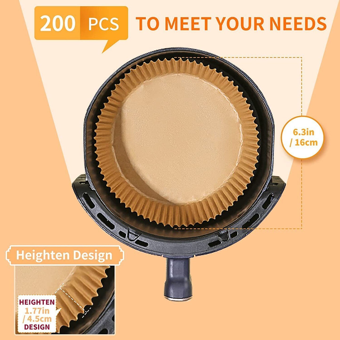 200PCS Air Fryer Disposable Paper Liners – 6.3” Round Non-Stick Parchment Paper for Easy, Mess-Free Cooking