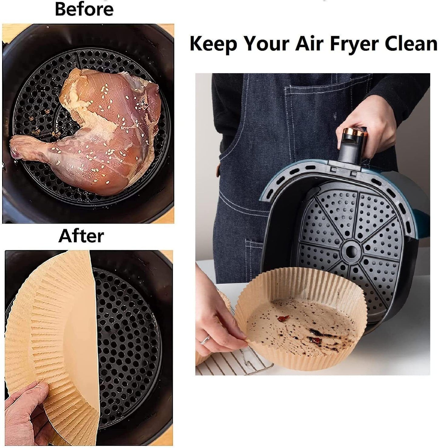 200PCS Air Fryer Disposable Paper Liners – 6.3” Round Non-Stick Parchment Paper for Easy, Mess-Free Cooking