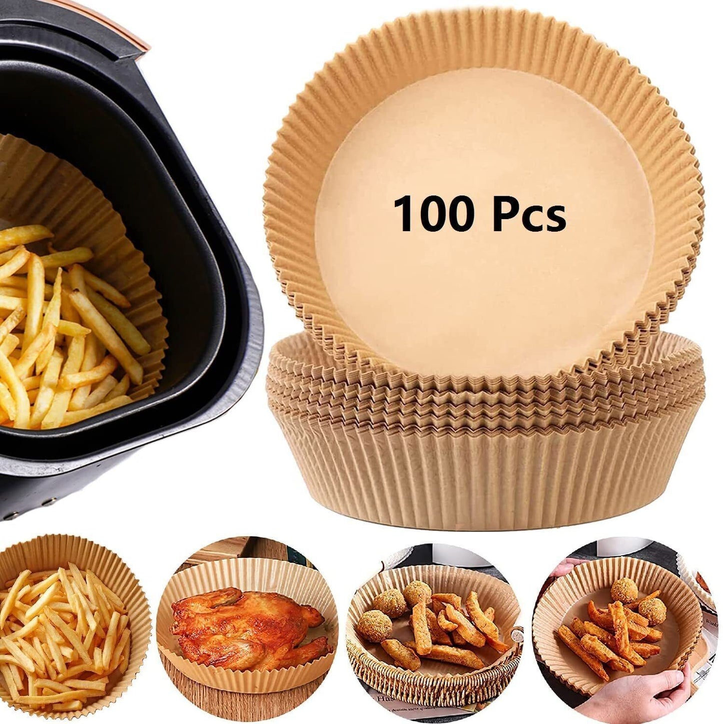 200PCS Air Fryer Disposable Paper Liners – 6.3” Round Non-Stick Parchment Paper for Easy, Mess-Free Cooking