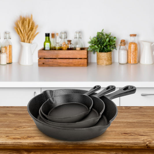 3-Piece Pre-Seasoned Cast Iron Skillet Set – 8", 10", 12" Frying Pans with Handles for Indoor & Outdoor Cooking
